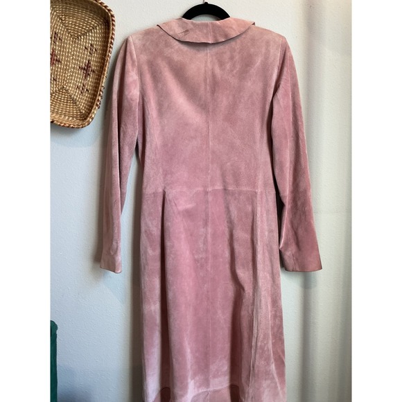 Vintage Margaret Godfrey Pastel Pink Leather Ruffled Trench Coat Pockets Size 4 - Picture 6 of 6